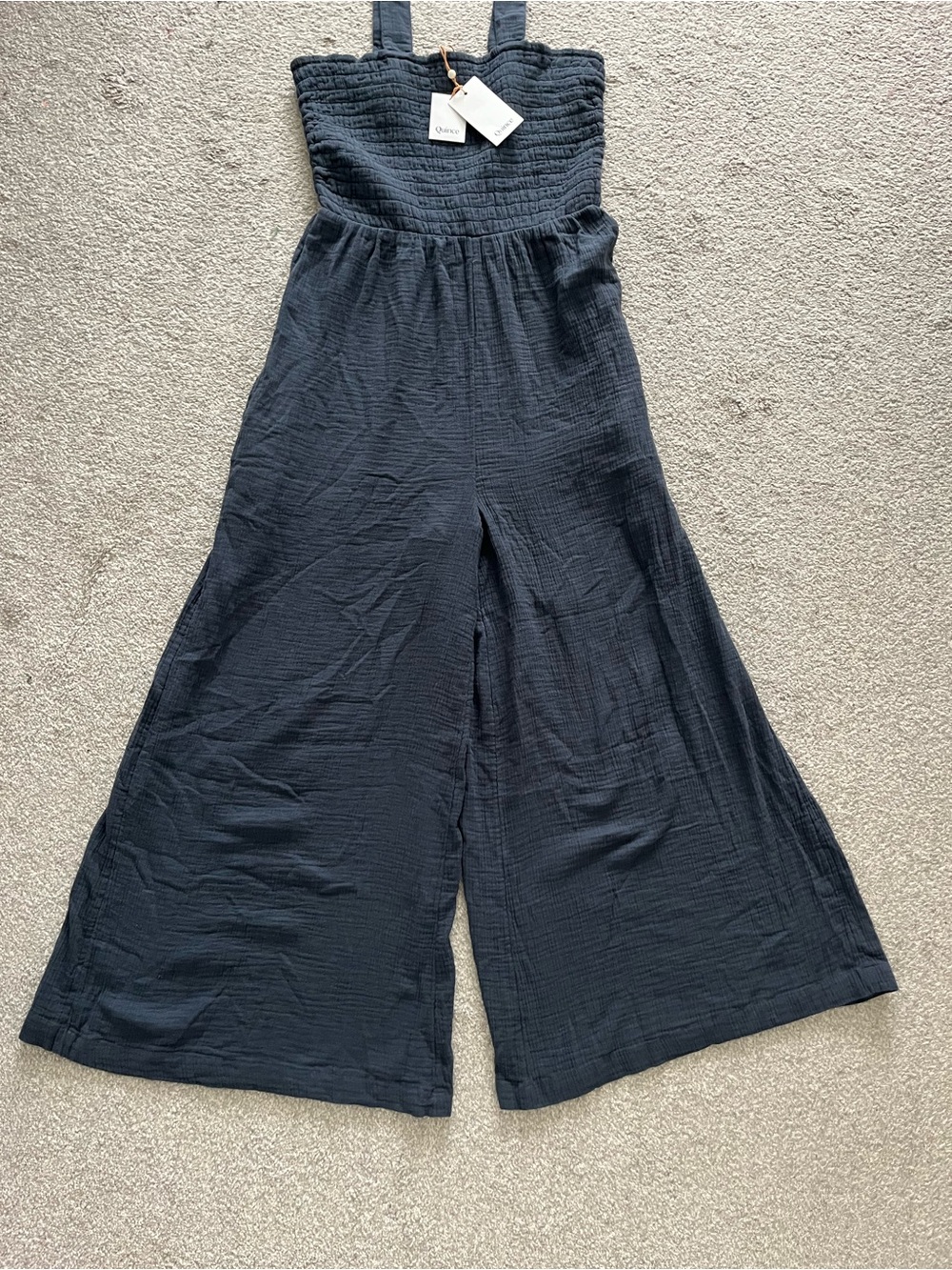 NWT Quince Women’s Organic Cotton Indigo Blue Wide-Leg Jumpsuit Size Large - Picture 4 of 11